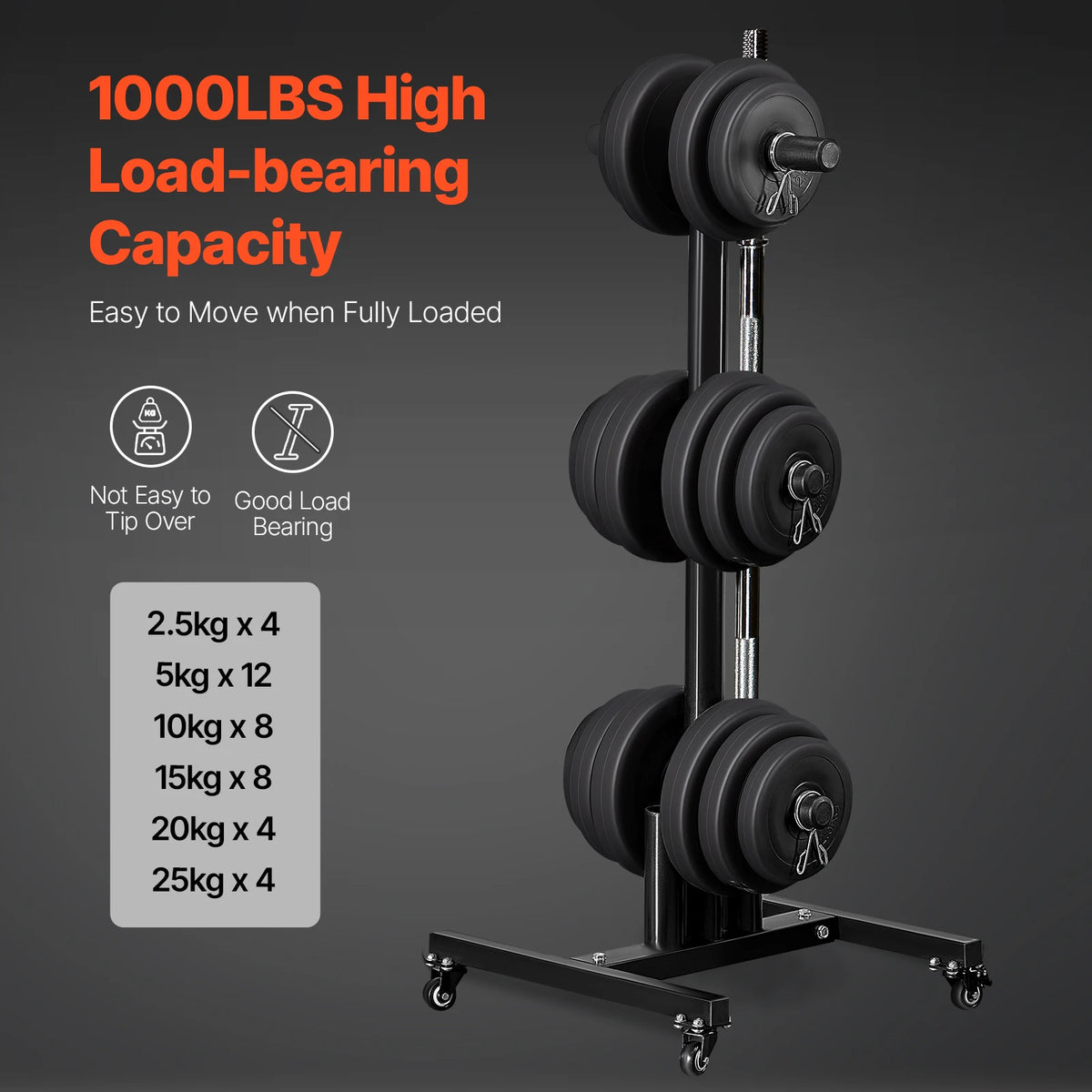 VEVOR Standard Weight Plate Rack With Wheels Gym Storage Stand