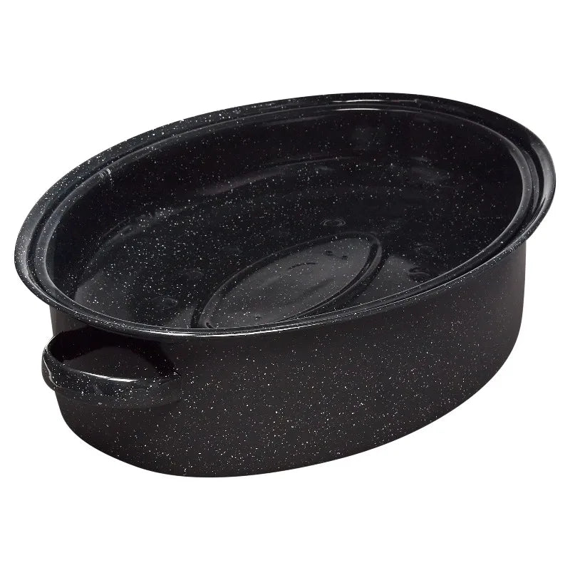 Covered Oval Steel Roasting Pan With Even Heat Distribution