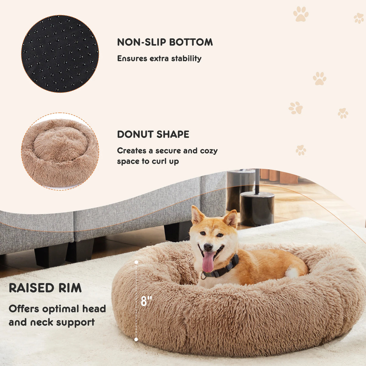 JHK Round Calming Dog Bed Washable Coral Fleece Pet Bed