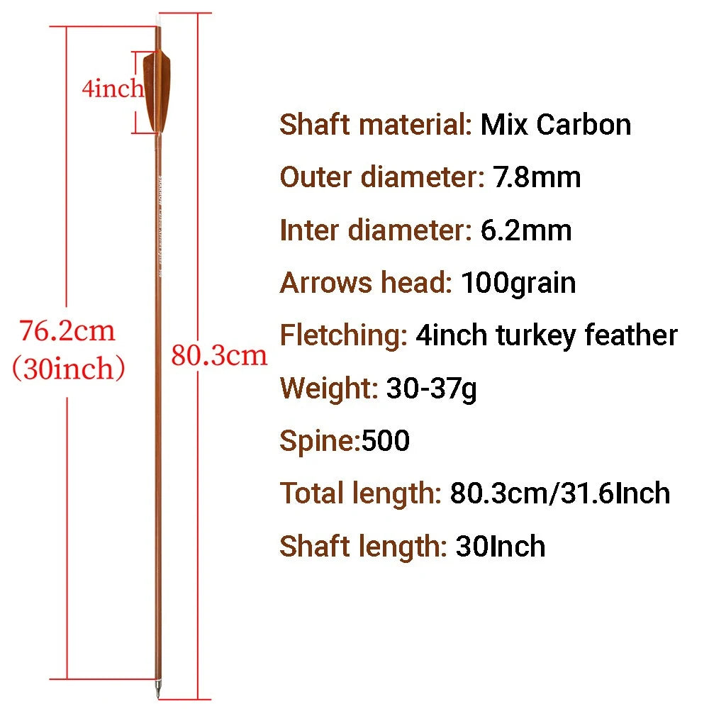 Ameyxgs Mixed Carbon Archery Arrows With Shield Turkey Feathers