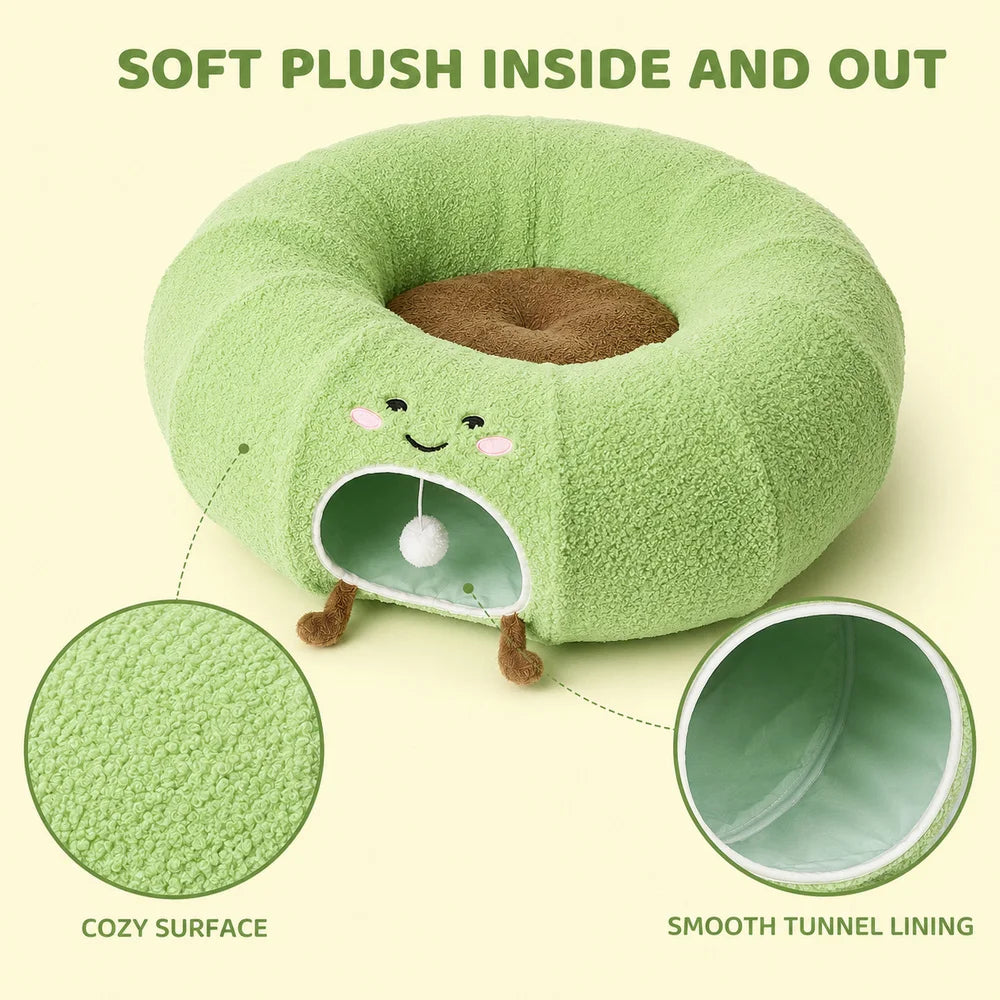 Convertible Cat Tunnel Bed With Plush Cushion And Hanging Ball