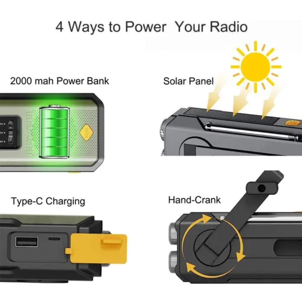 STONEGO Emergency Solar Hand Crank NOAA Weather Radio Power Bank