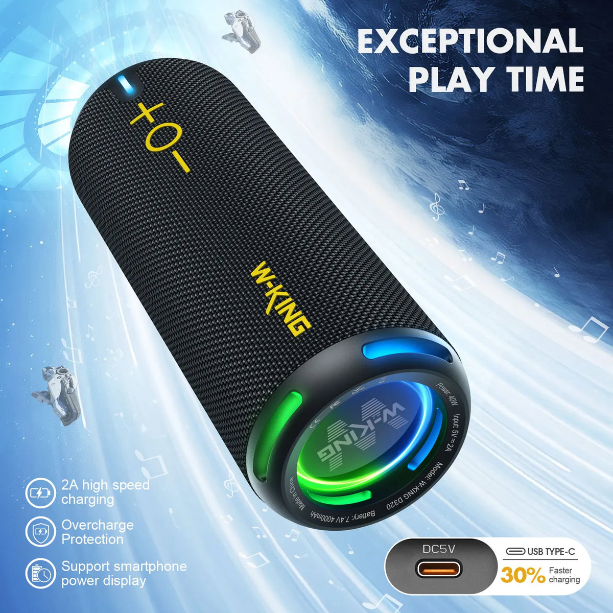 W-King 40W Bluetooth Waterproof Portable Speaker With App Control