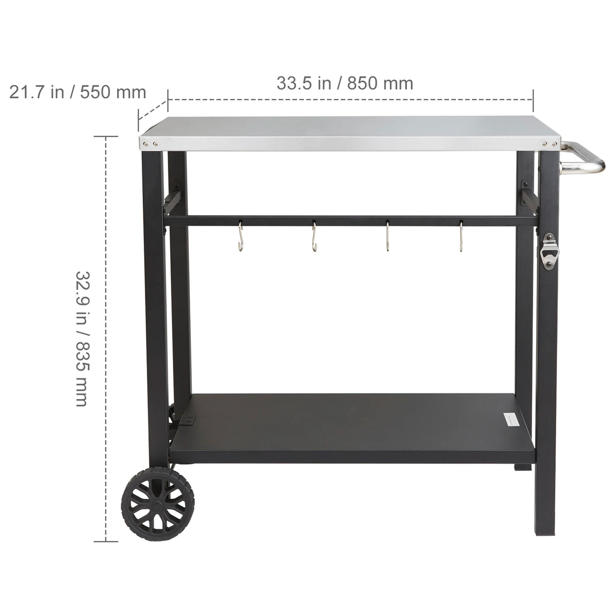 Stainless Steel Foldable Dining Cart Table With Double Shelves