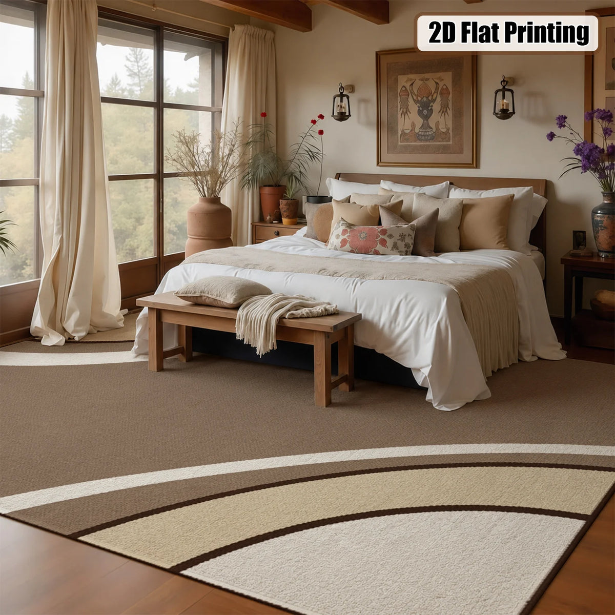 Abstract Curved Arc Velvet Area Rug Machine Washable Soft Mat