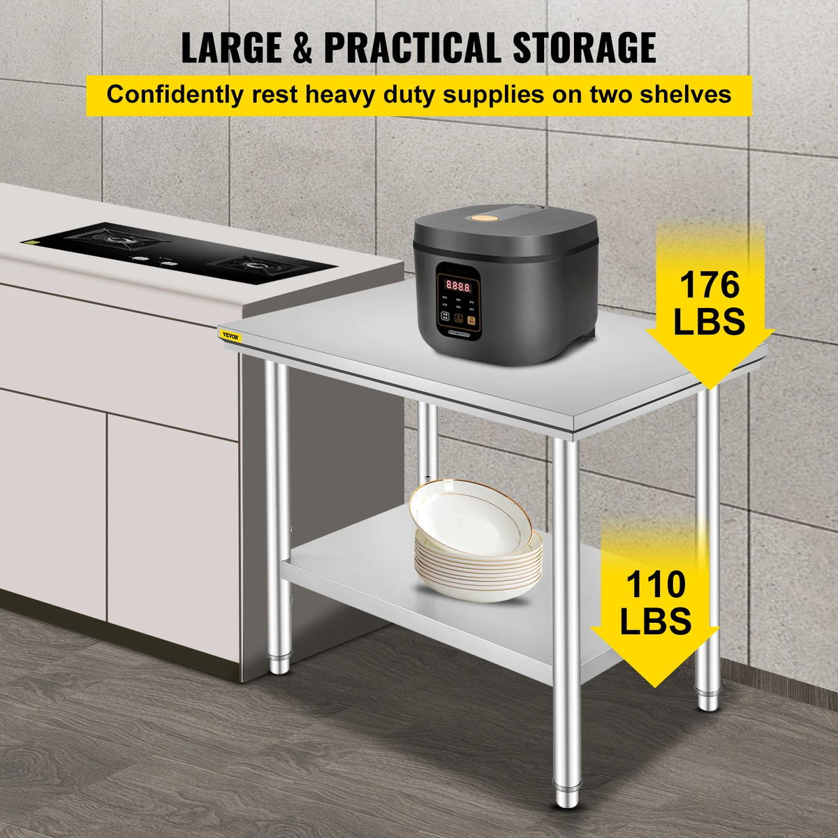 Stainless Steel Commercial Kitchen Prep Table With Undershelf