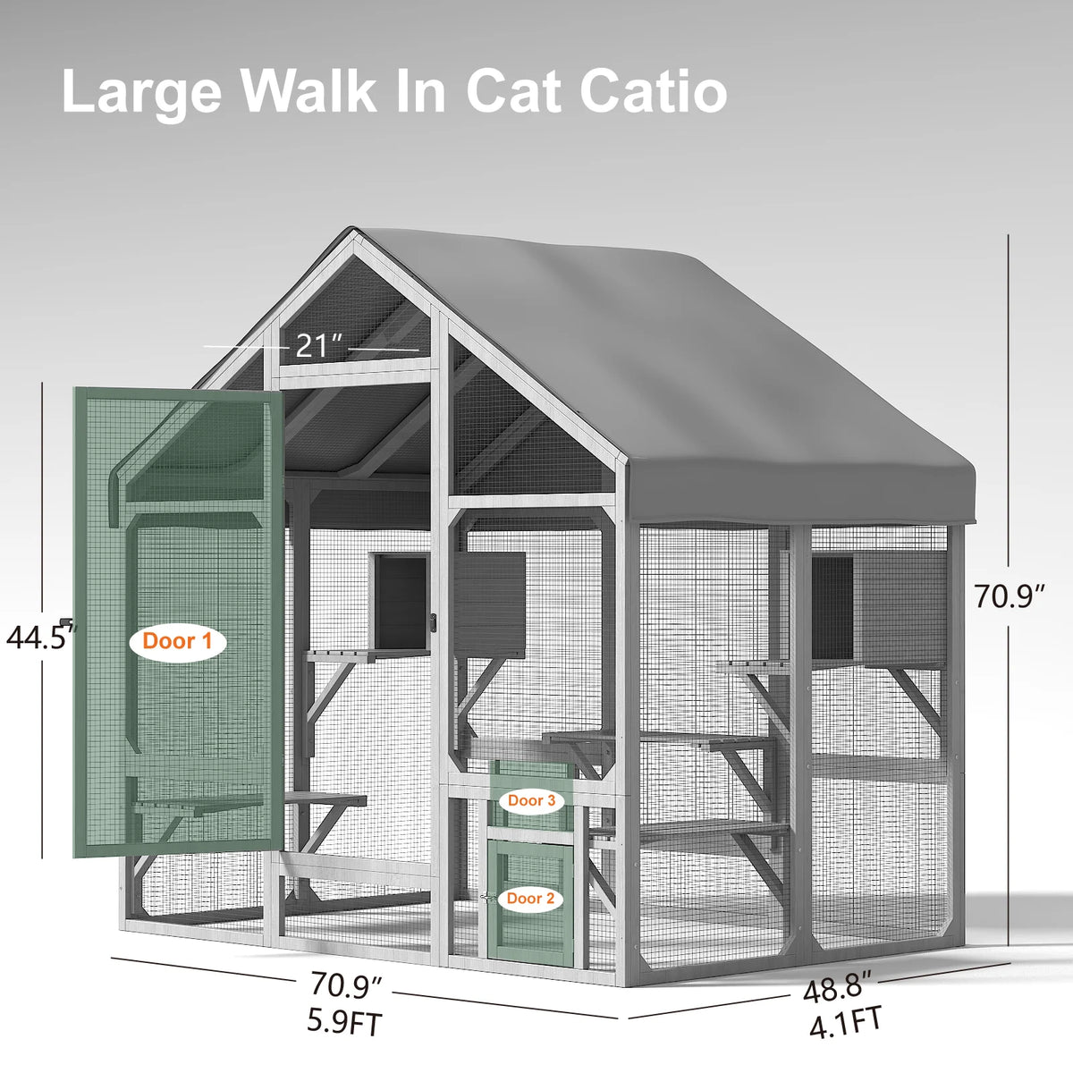 Outdoor Walk In Cat Catio Featuring Waterproof Cover And Platforms