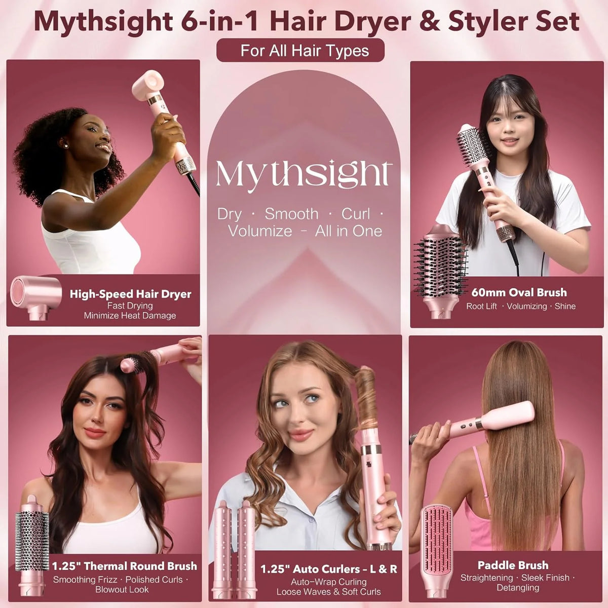Mythsight 6-In-1 Air Styler Hair Dryer Brush For Volumizing