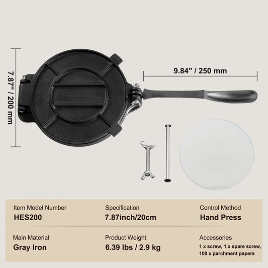 VEVOR Cast Iron Tortilla Press Heavy Duty Dough Maker