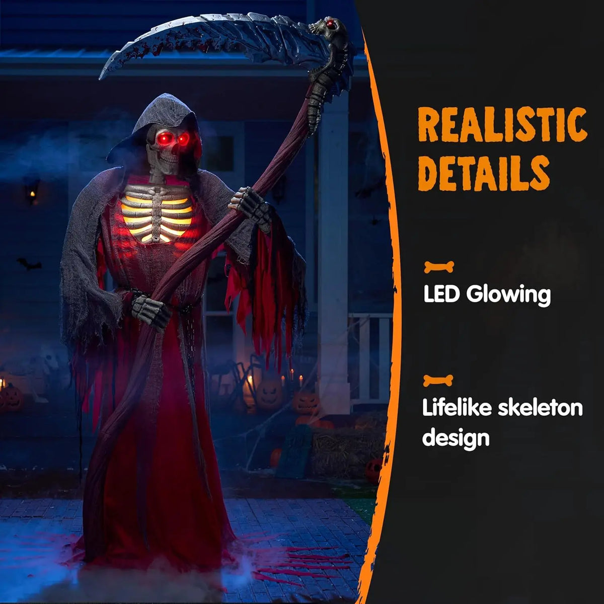 Animatronics Grim Reaper Halloween Skeleton Decor With Scythe And Sensor