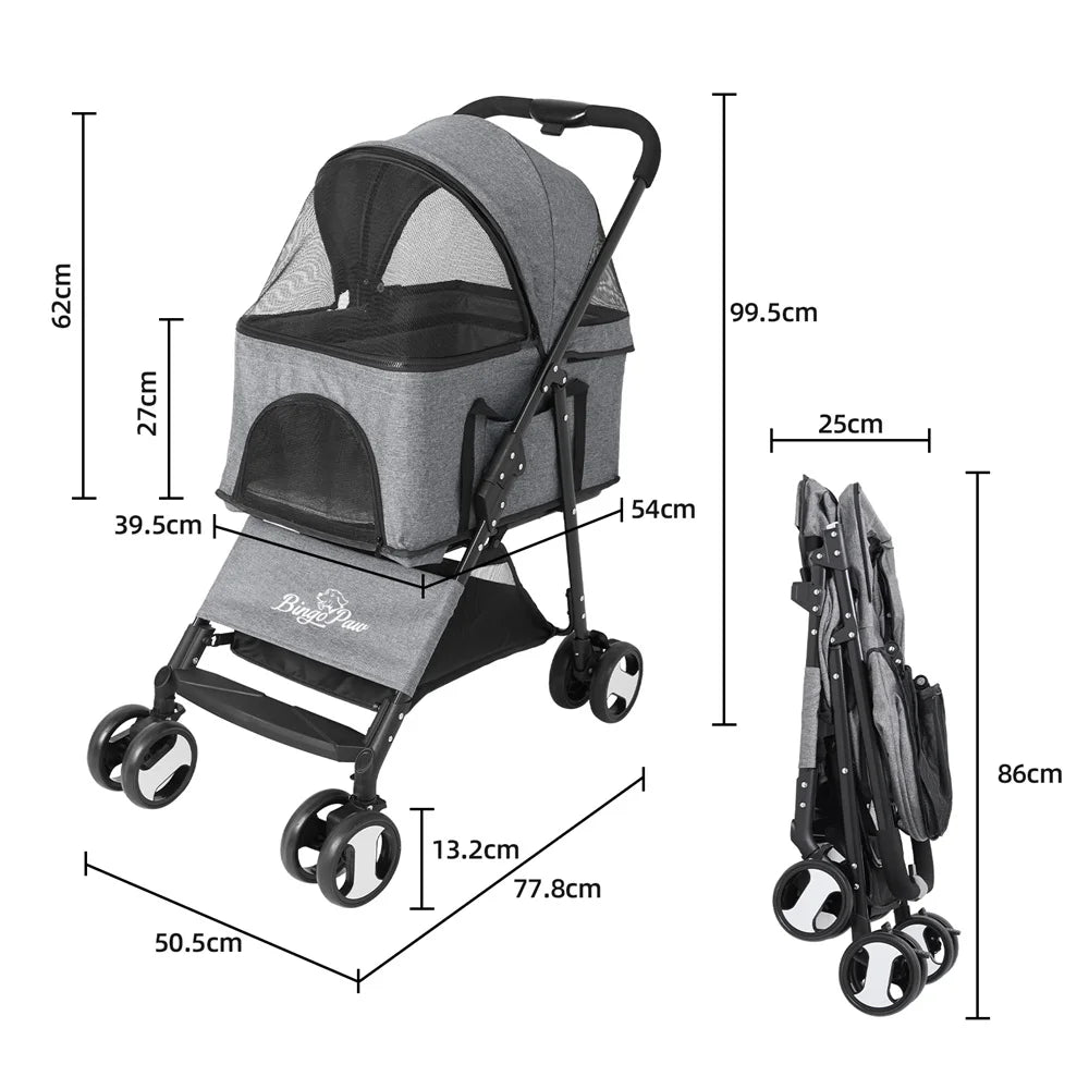Premium Foldable Pet Dog Stroller With Wheeled Travel Carrier