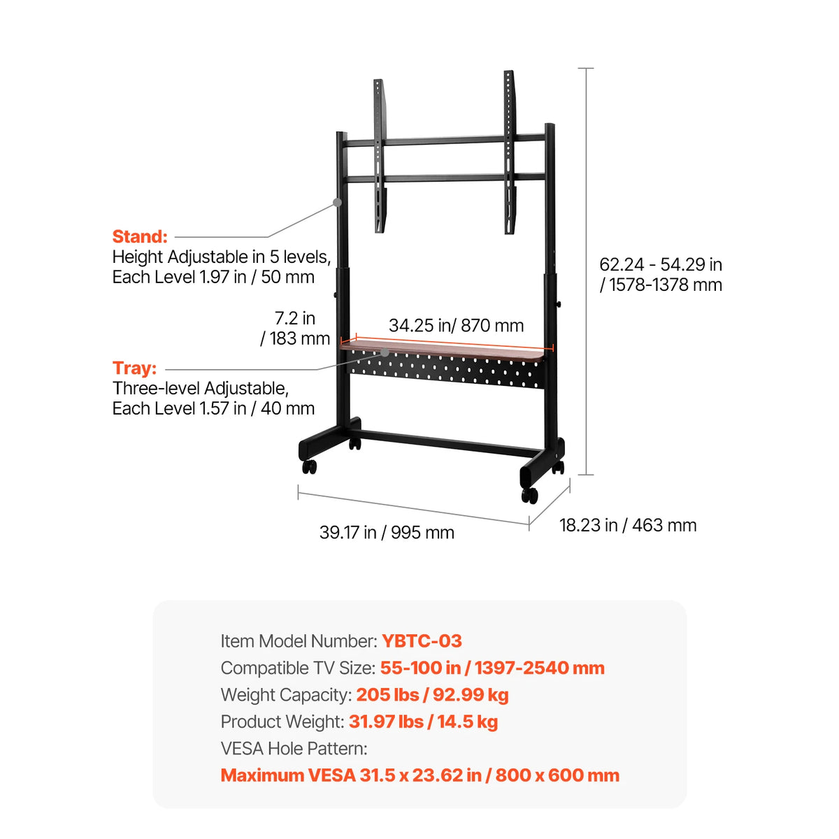 SucceBuy Rolling TV Stand With Wheels For Home And Office