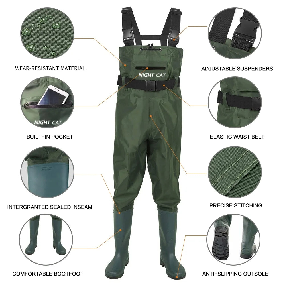 Night Cat Lightweight Waterproof Chest Fishing Wader With Boots
