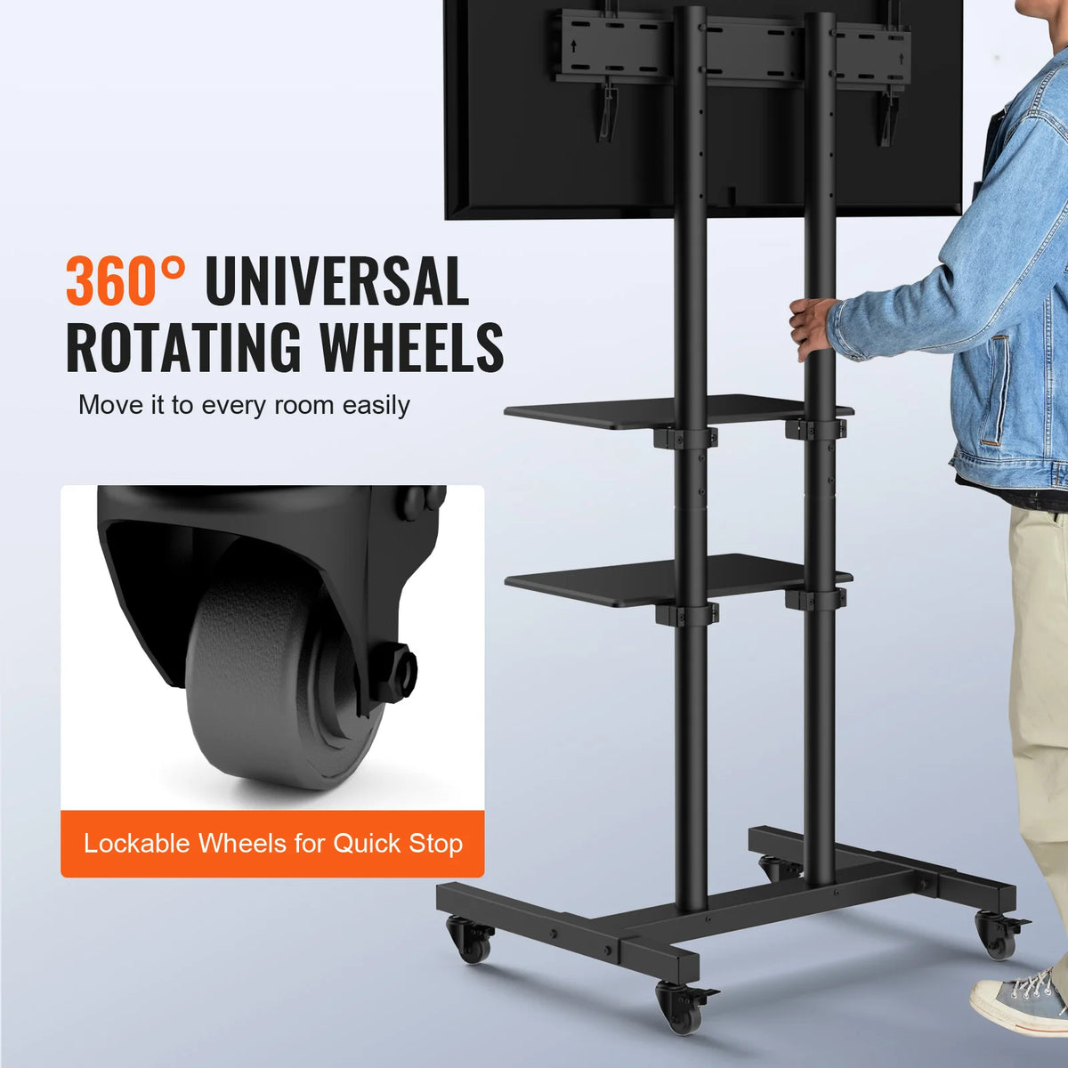 SucceBuy Height Adjustable Rolling TV Stand With Double Storage Tray