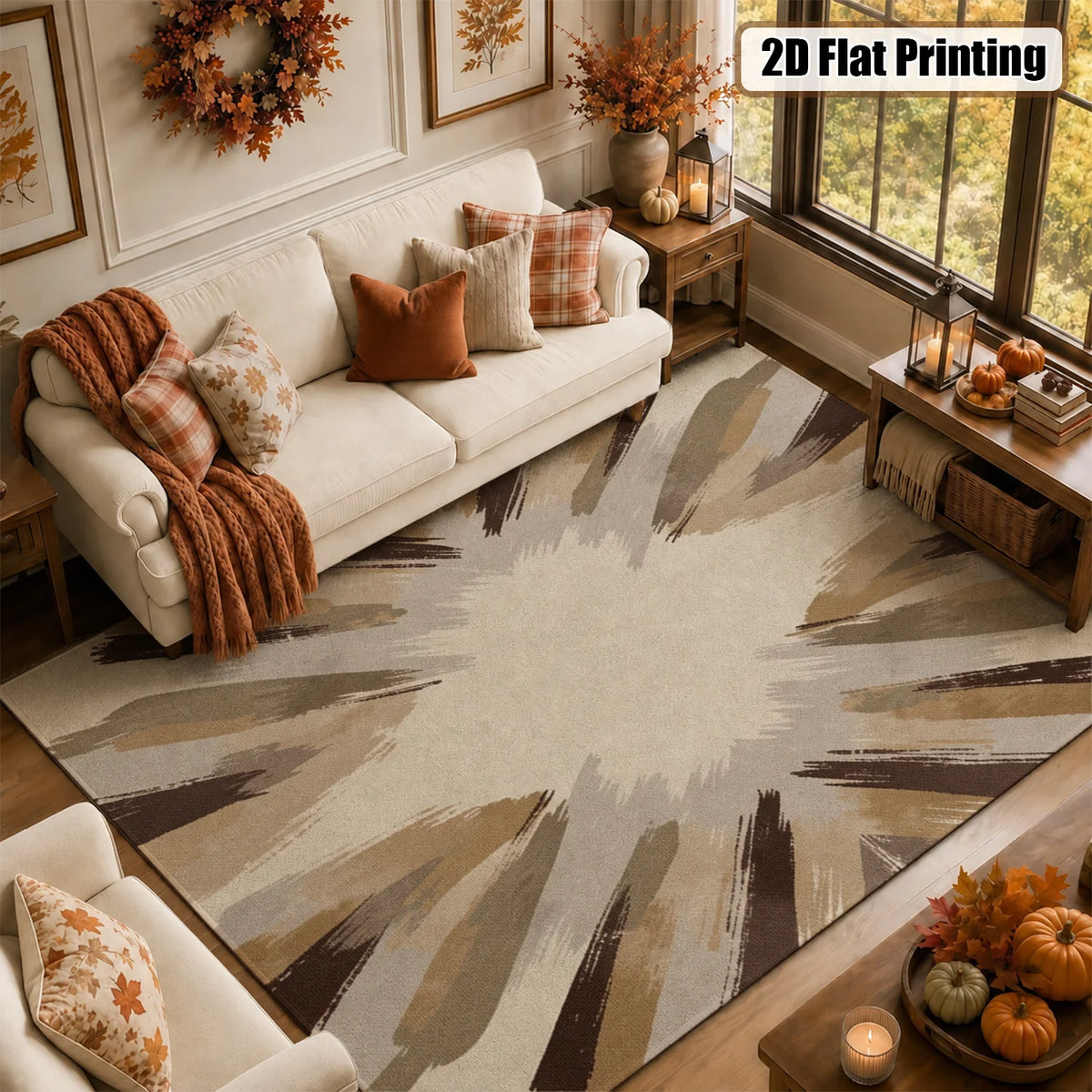 Abstract Brush Stroke Velvet Area Rug Machine Washable For Living Room