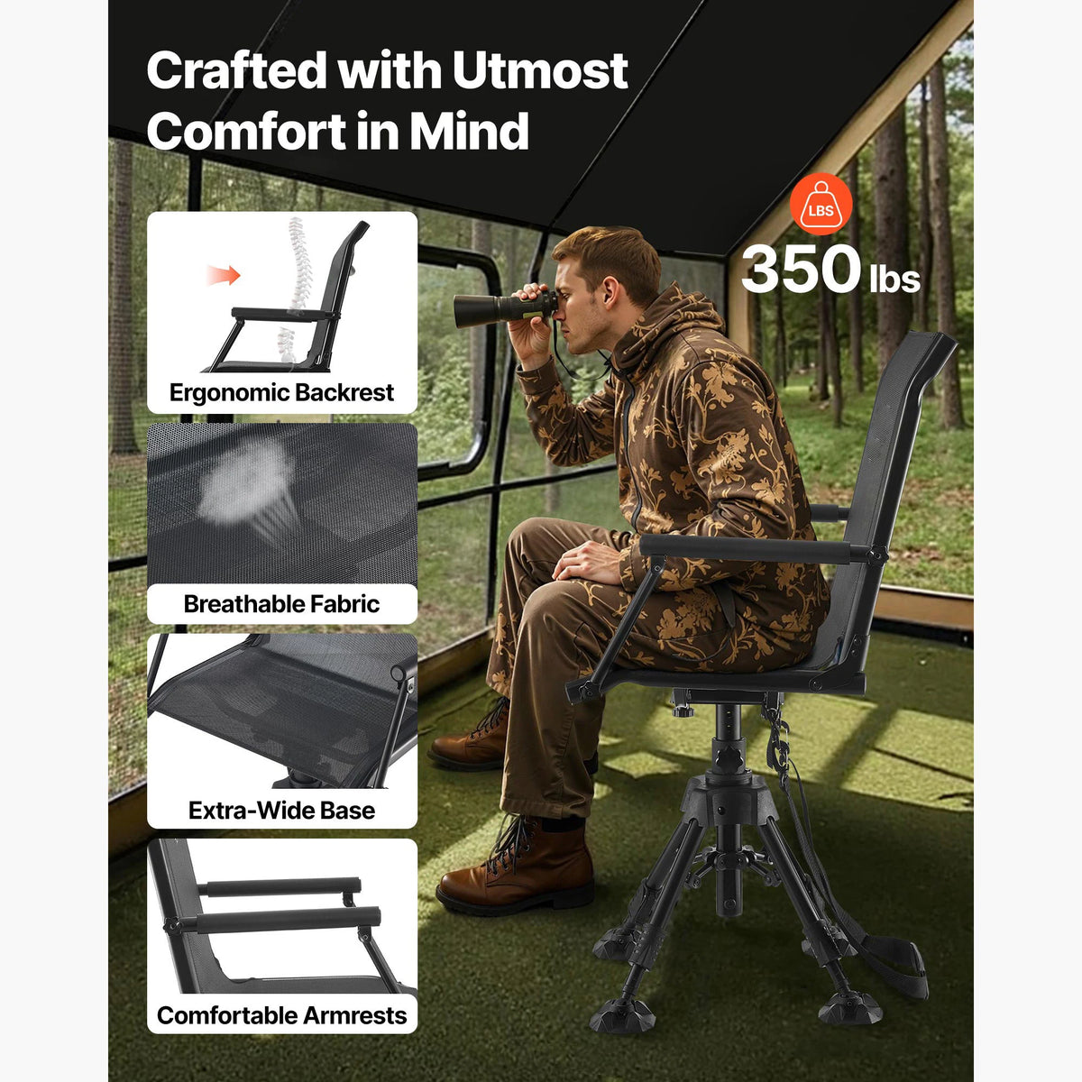 SucceBuy 360 Silent Swivel Hunting Chair Steel Frame