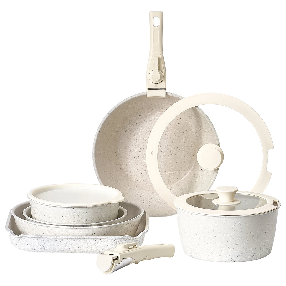 SucceBuy Nonstick Detachable Handle Cookware Set for Kitchen Cooking