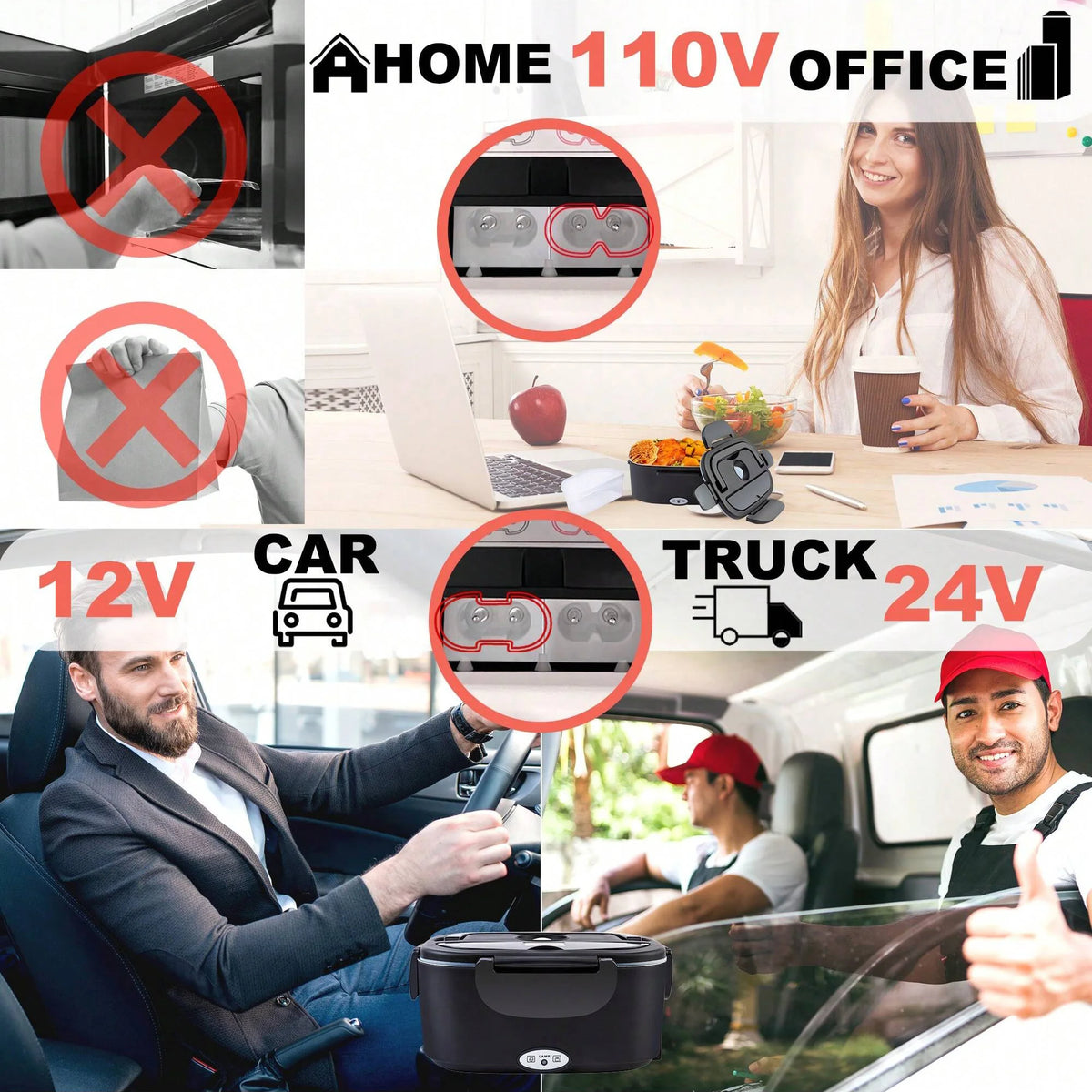 Portable Electric Heating Lunch Box With Stainless Steel Food Warmer