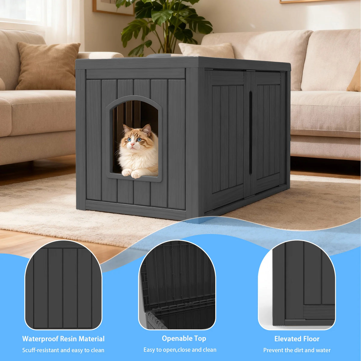 Outdoor Weatherproof Resin Cat House With Double Doors Lounger