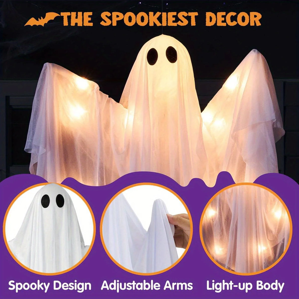 Halloween Outdoor Hanging Ghost Decoration With Spooky LED Lights