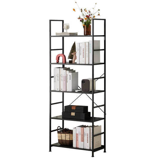 JHK Modern Five Tier Metal Bookshelf Corner Storage Organizer