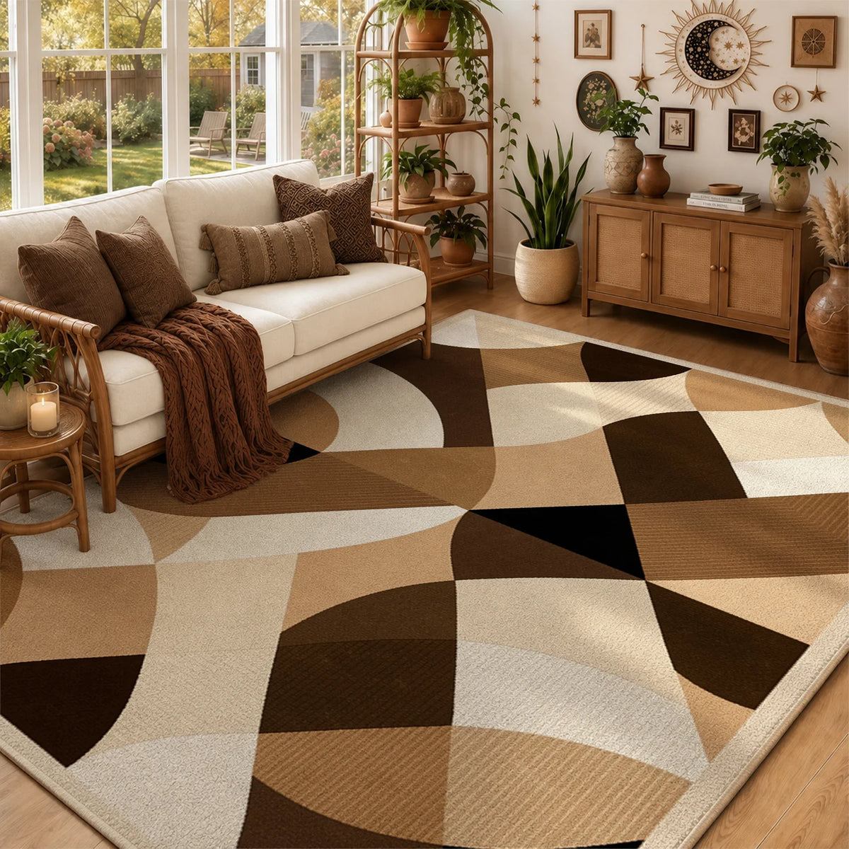 Abstract Geometric Velvet Area Rug Machine Washable Plush Floor Mat