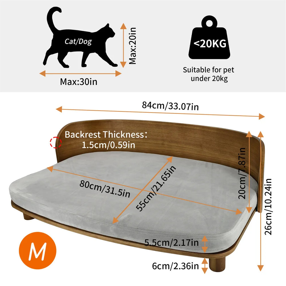 Borwart Elevated Pet Sofa Eucalyptus Couch Bed With Cushion