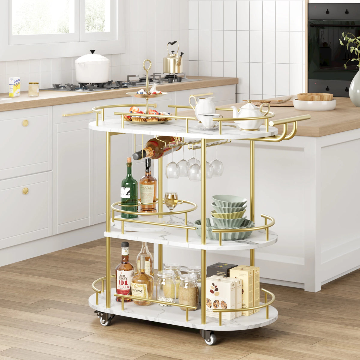 Twister.Ck 4 Tier Bar Cart With Wheels And Wine Rack