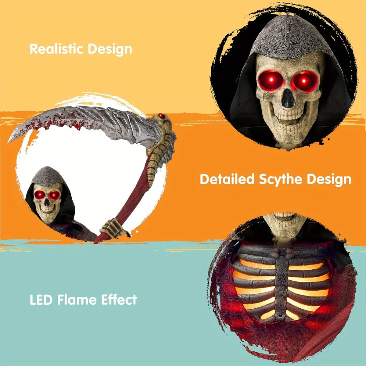 Animatronics Grim Reaper Halloween Skeleton Decor With Scythe And Sensor