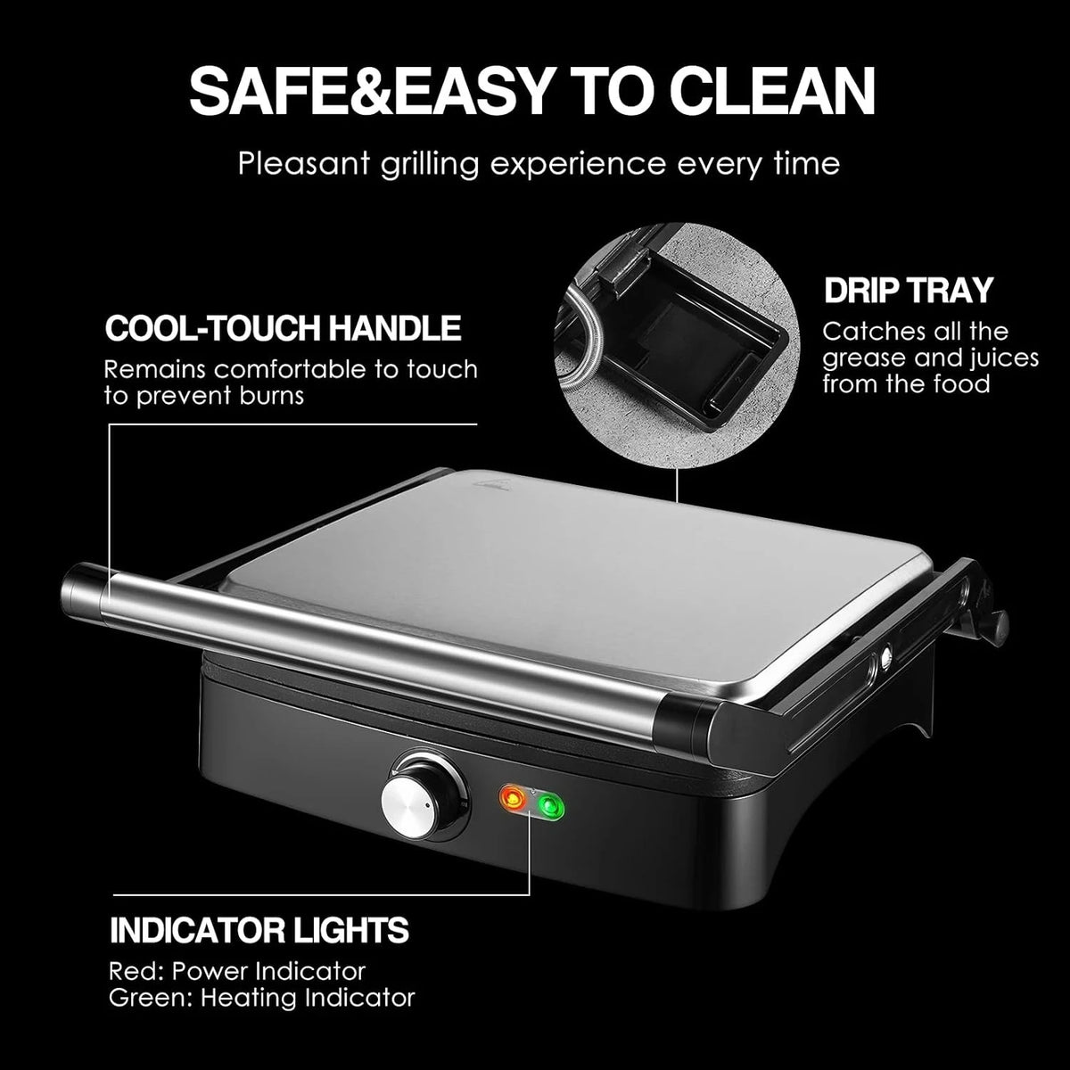 Ostba 1200W Panini Press Indoor Grill With Adjustable Temperature