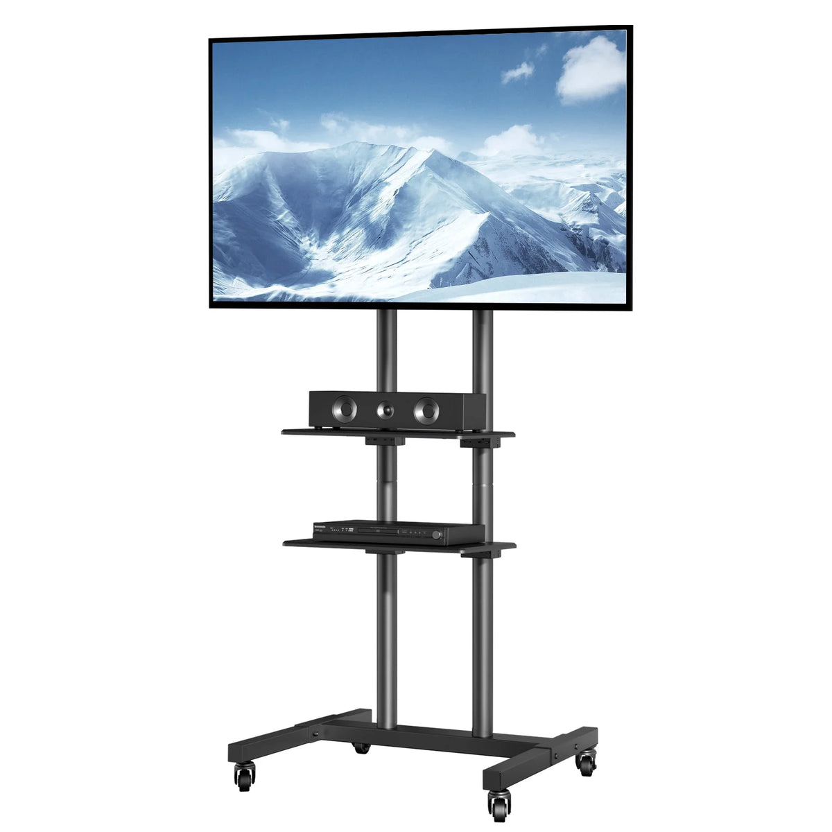 SucceBuy Height Adjustable Rolling TV Stand With Double Storage Tray