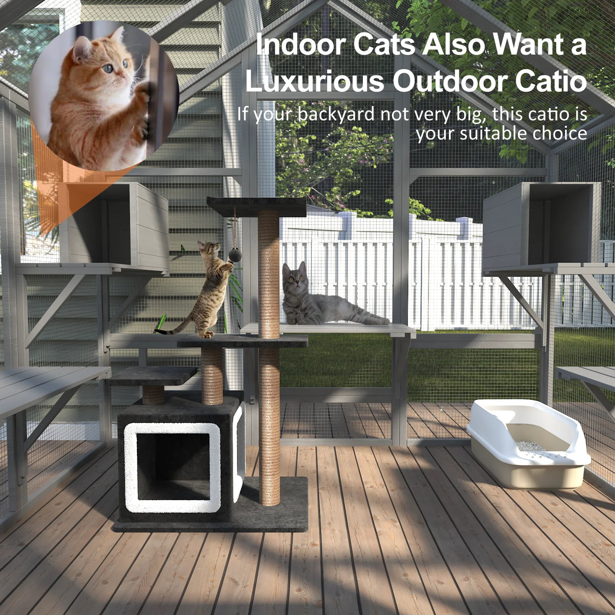 Outdoor Walk In Cat Catio Featuring Waterproof Cover And Platforms