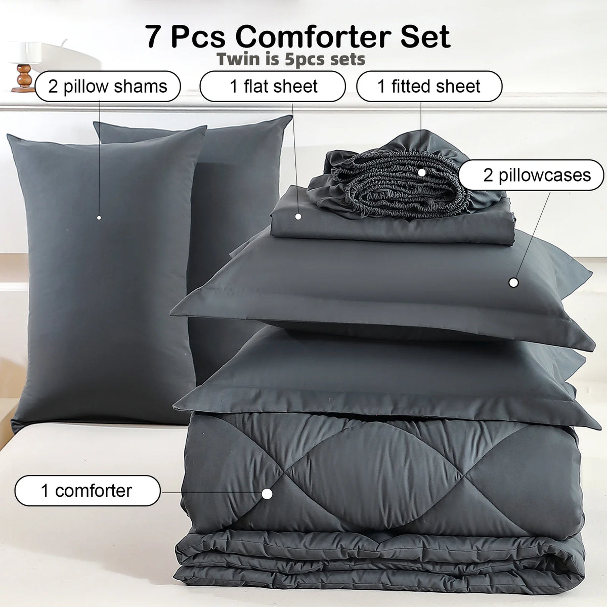 Easyyum Quilted Polyester Bedding Set With Comforter Sheet And Pillowcases