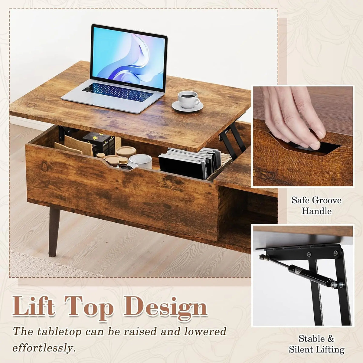 OLIXIS Lift Top Coffee Table With Hidden Storage Compartment
