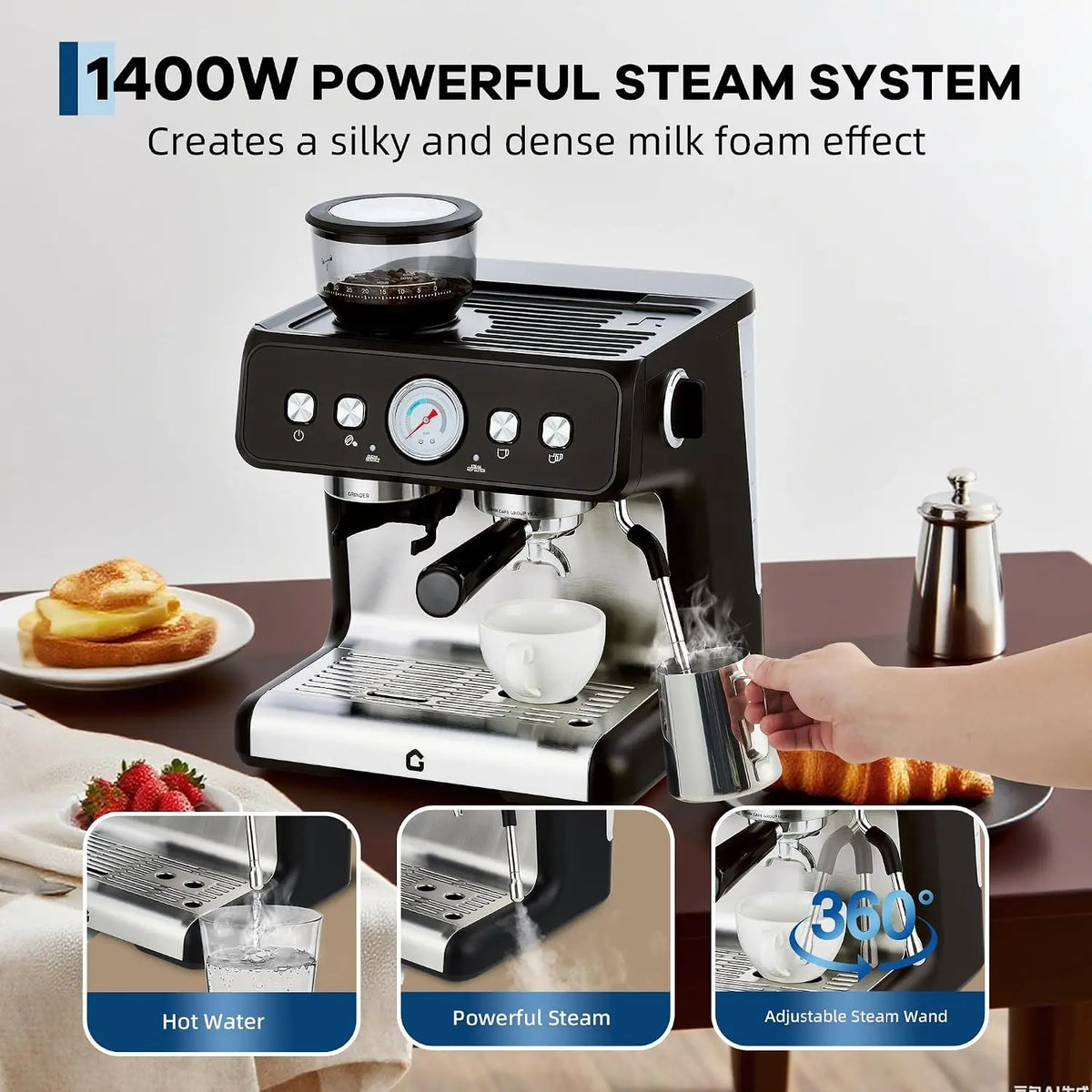 Himiss Espresso Machine With Integrated Conical Burr Grinder And Pump
