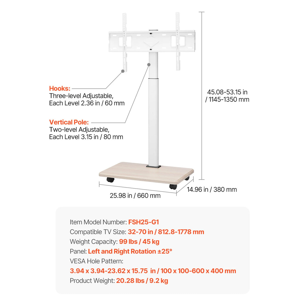 SucceBuy Rolling TV Stand With Wheels For Home And Office