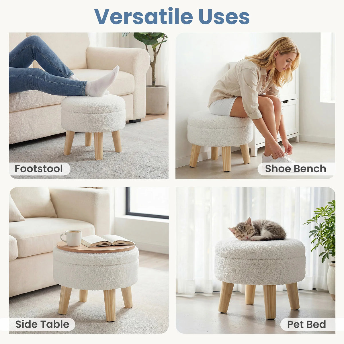 JHK Velvet Storage Ottoman With Padded Seat And Wood Legs