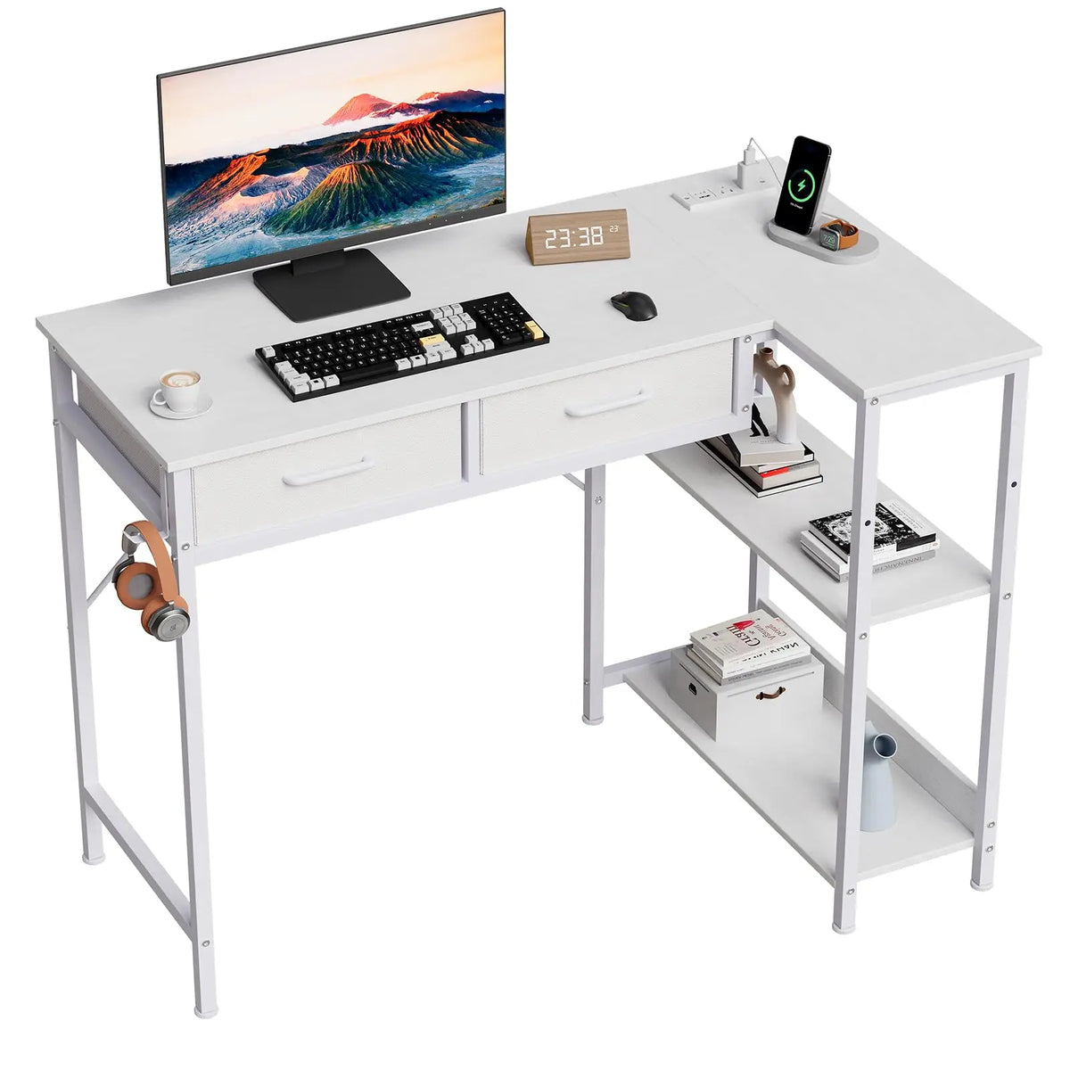 HiMISS L Shaped Gaming Desk With Power Outlet And Drawers