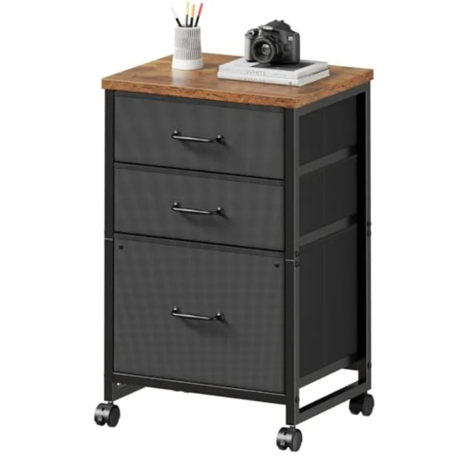 Plastic Three Drawer Rolling File Cabinet With Open Storage Shelf