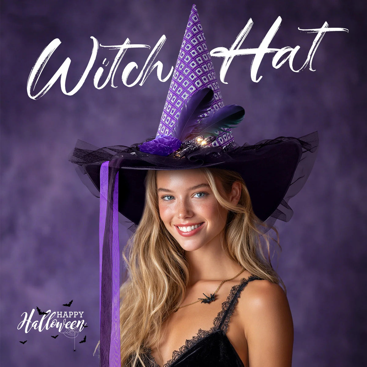 Womens Halloween Witch Hat With Lace And Decorative Accents Outfit Accessory