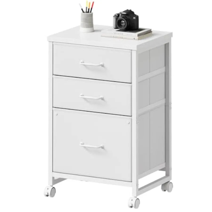 Plastic Three Drawer Rolling File Cabinet With Open Storage Shelf