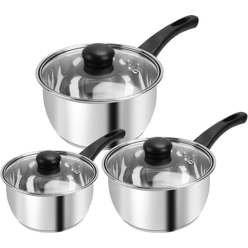 Stainless Steel Cookware Set With Lids, Triply Bottom Sauce Pans