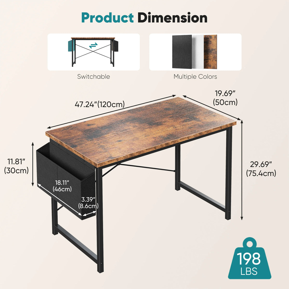 MCQ Standing Office Computer Desk With Metal Frame And Storage