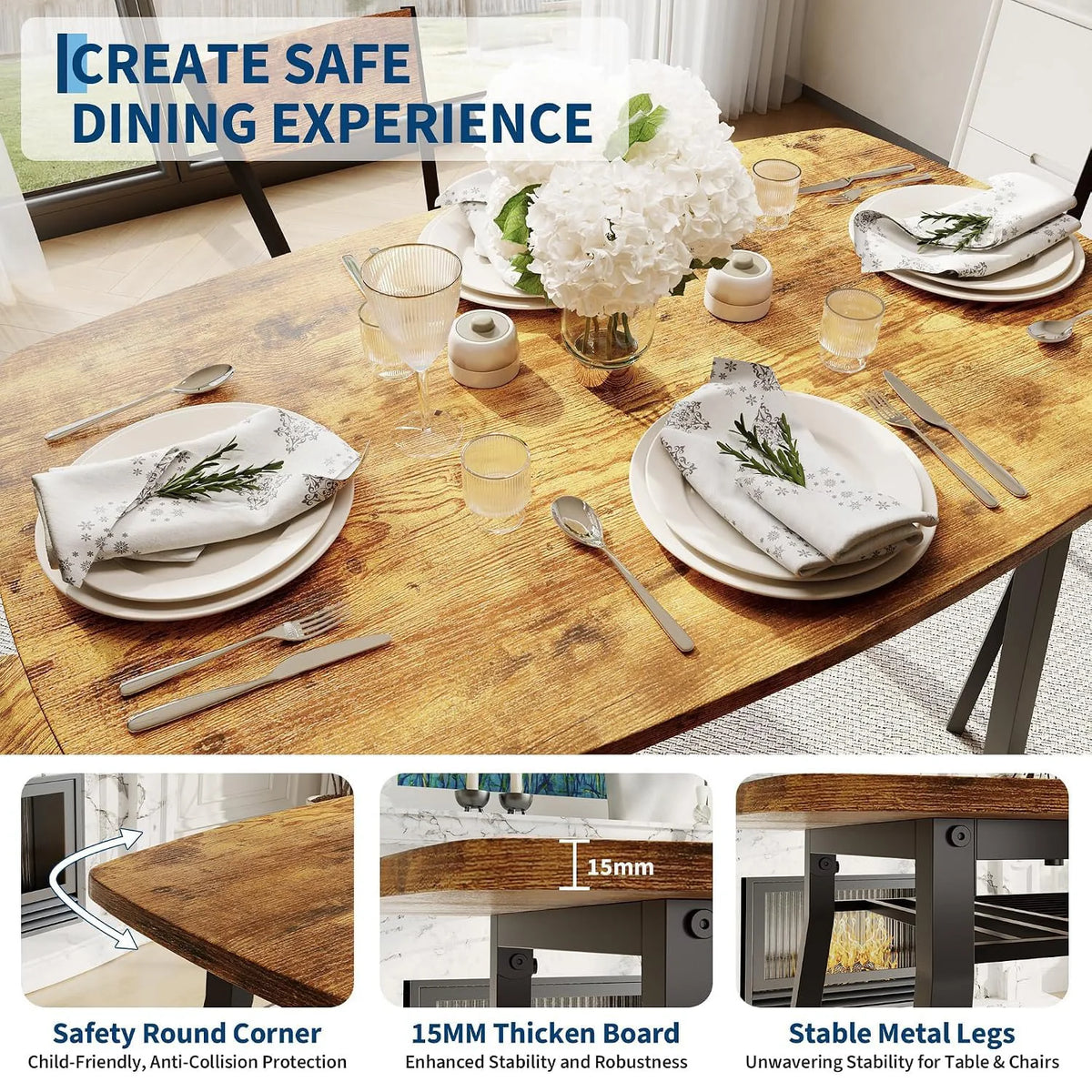 HiMISS 5 Piece Dining Table Set With Wooden Storage Shelf