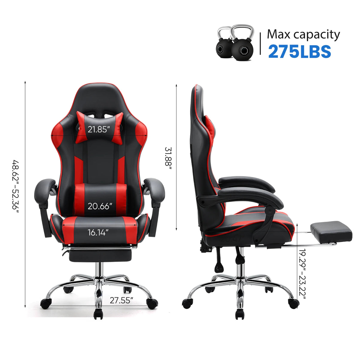 MCQ Ergonomic Gaming Chair With Adjustable Height And Footrest