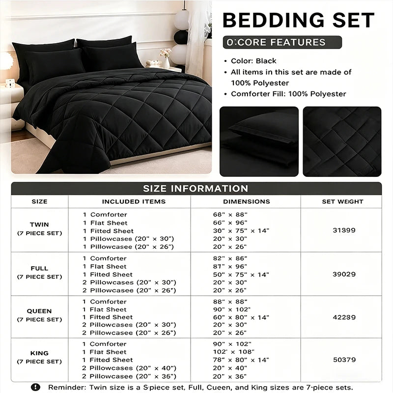 Easyyum Quilted Polyester Bedding Set With Comforter Sheet And Pillowcases