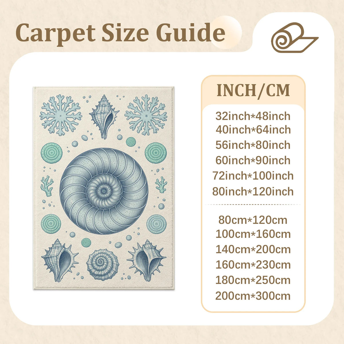 Coastal Seashell Nautilus Coral Velvet Washable Area Rug for Home