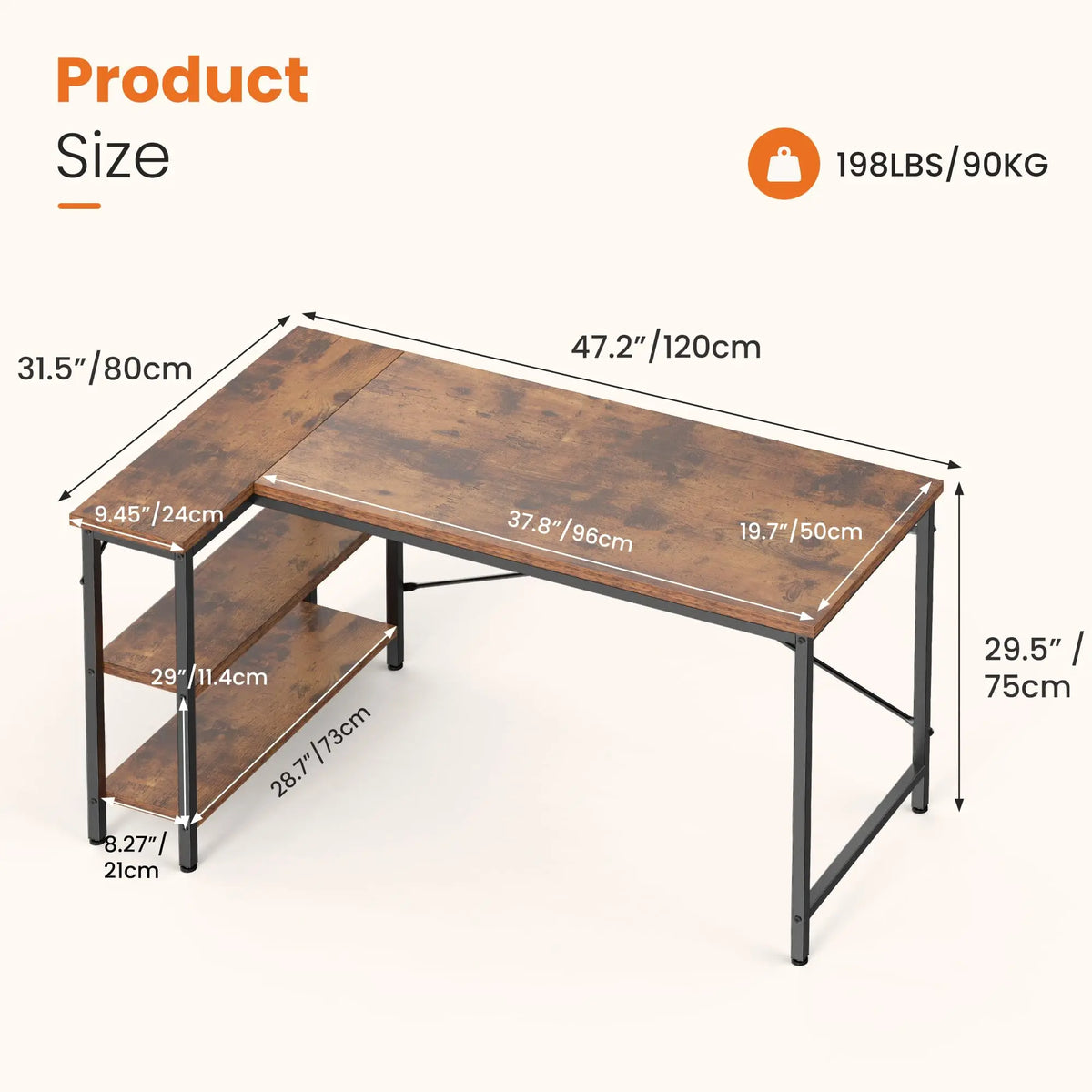JHK L Shaped Computer Desk With Reversible Storage Shelves