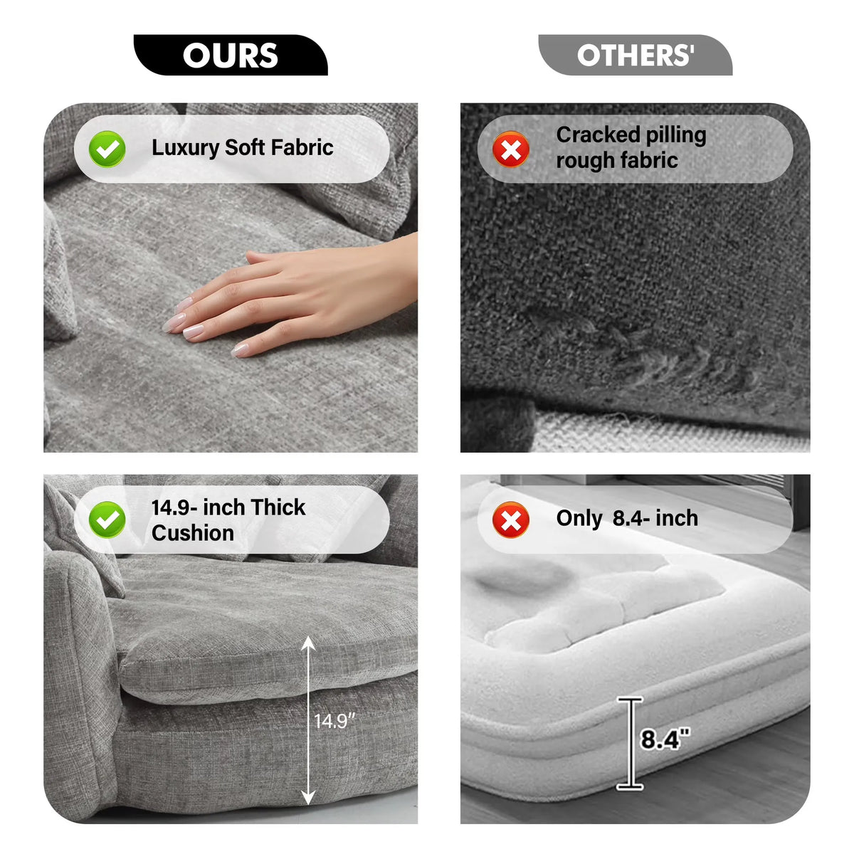 Modern Chenille Cloud Sleeper Sofa With Round Chaise And Pillows