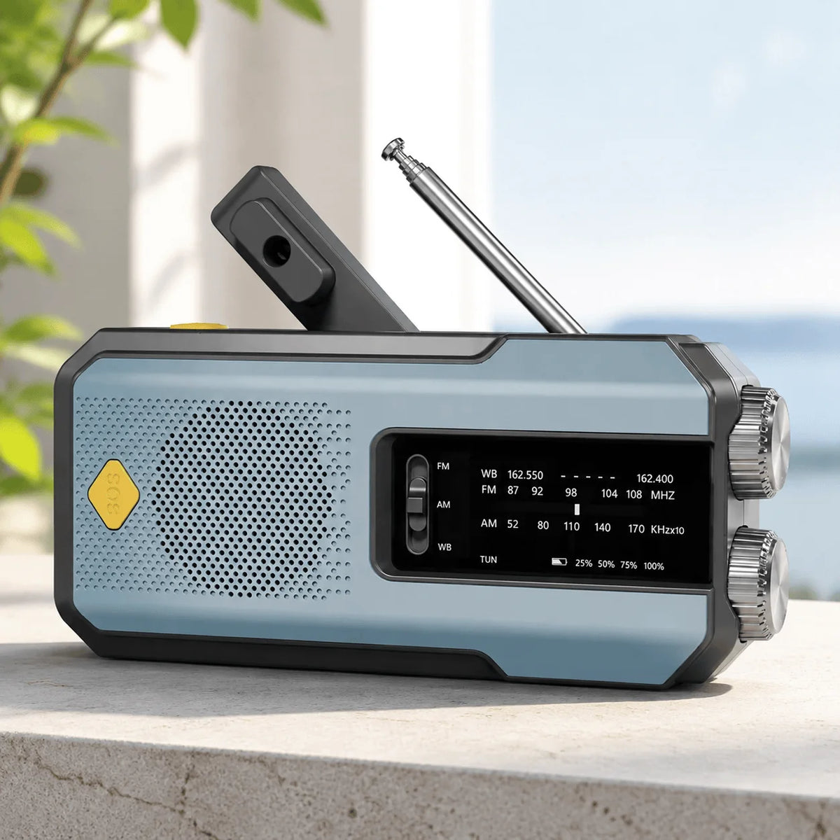 STONEGO Emergency Solar Hand Crank NOAA Weather Radio Power Bank